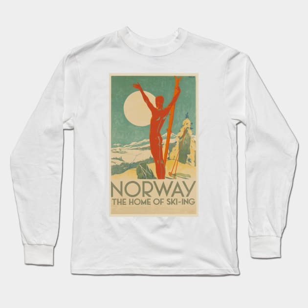 Norway, the Home of Ski-ing - Vintage Travel Poster Design Long Sleeve T-Shirt by Naves